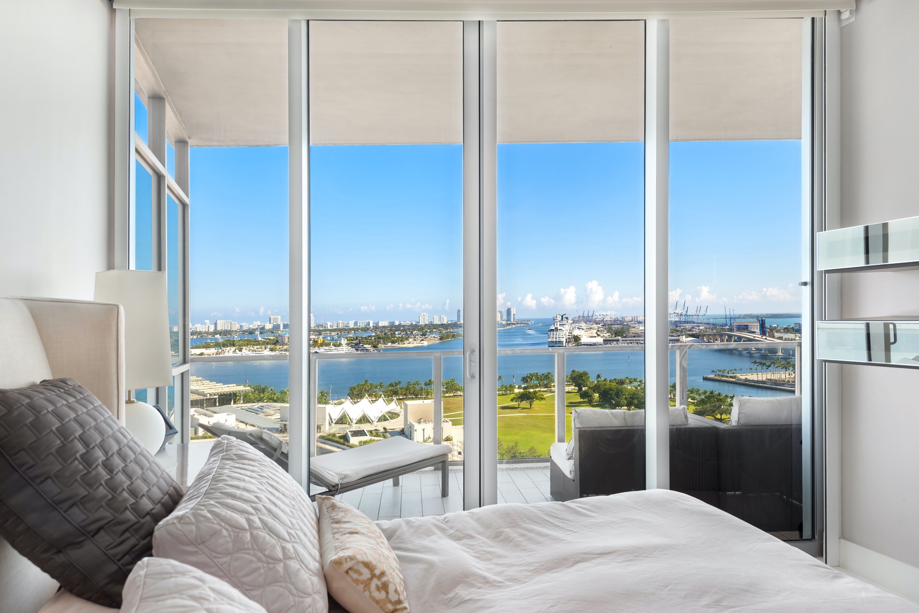 master bedroom with direct water view