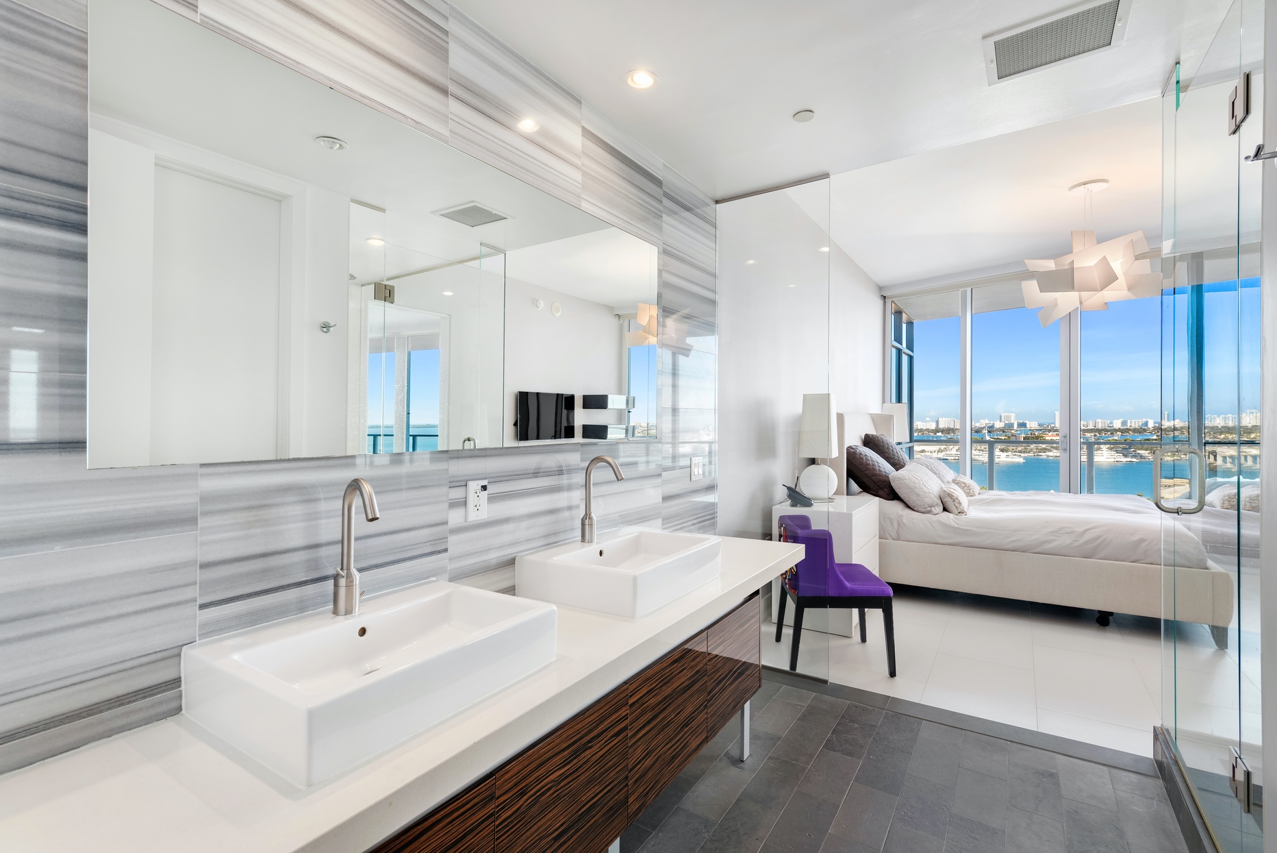 master bathroom with direct water view