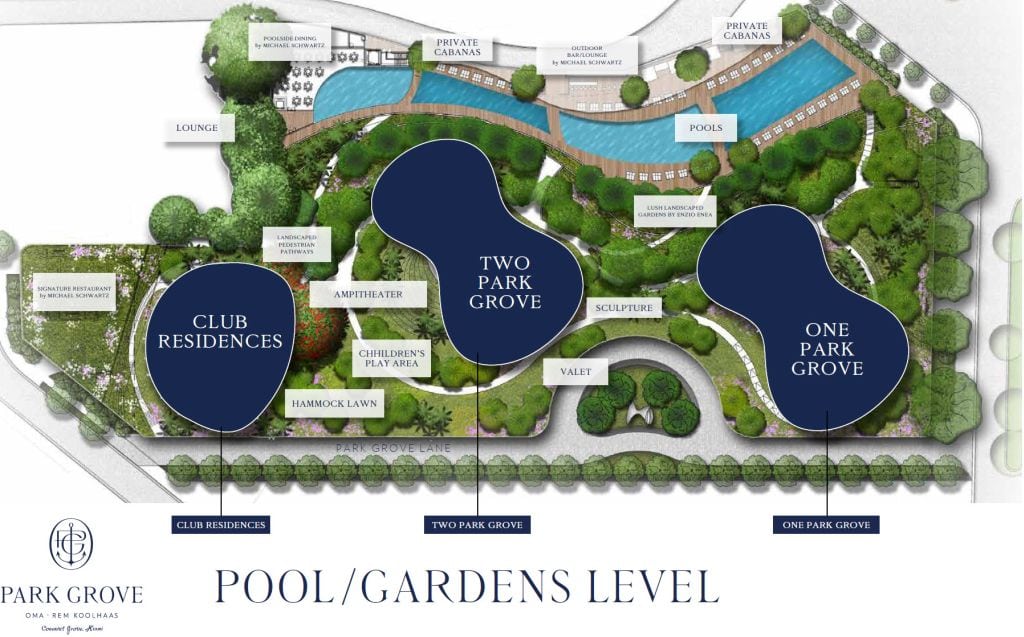 Park Grove site plan pool / garden level