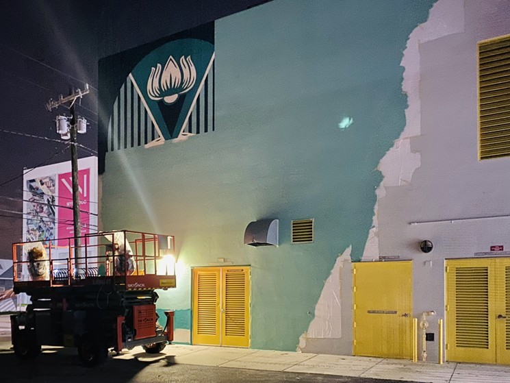 Shepard Fairey began working on his mural the Monday evening before Miami Art Week.