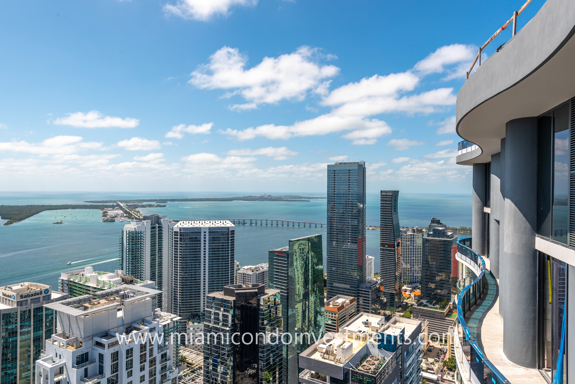 views southeast from upper penthouse at Brickell Flatiron